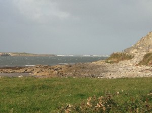 Waves breaking into the bay
